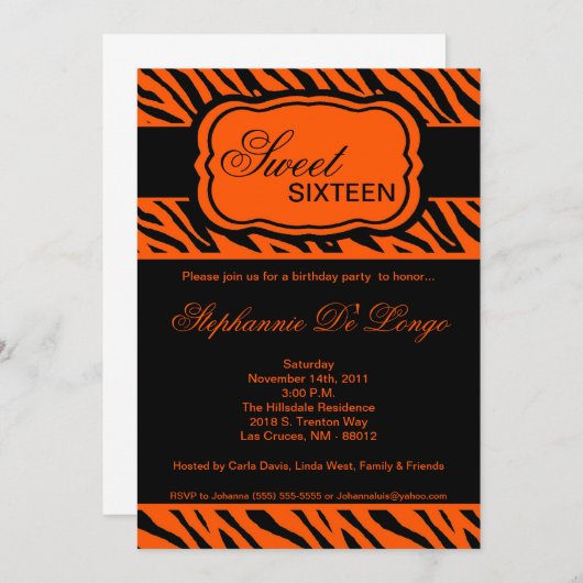 5x7 Orange Zebra Imprimer Anniversaire Invitation (Devant / Derrière)