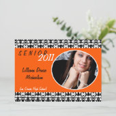 5x7 Oranje Damask Photo Senior Aankondiging (Staand voorkant)