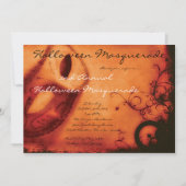 5x7 Oranje Masquerade Halloween Costume Invitation Kaart (Voorkant)