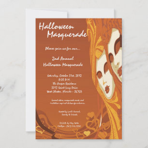 5x7 Oranje Masquerade Halloween Costume Invitation Kaart