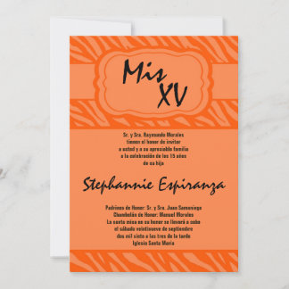 5x7 Oranje Zebra Print Quinceanera 15 Uitnodiging