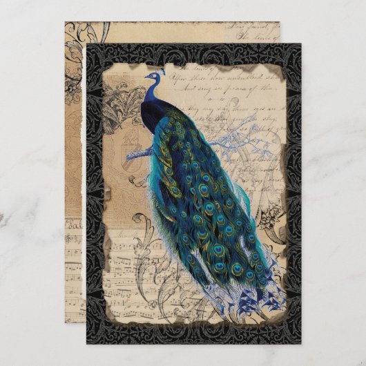 5x7 Oude Pauw Save the Date Kaarten Zwart Tan (Voorkant / Achterkant)