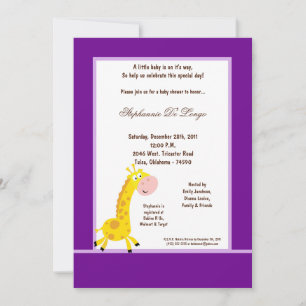 5x7 Paarse Giraffe Baby shower uitnodiging