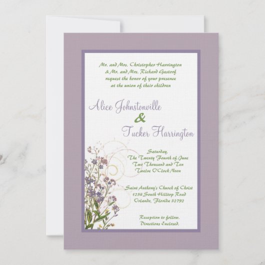 5x7 Paarse Iris Flower Linen Wedding Invitation Kaart (Voorkant)