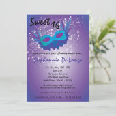 5x7 Paarse Masquerade Sweet 16 Verjaardag Uitnodig Kaart (Staand voorkant)