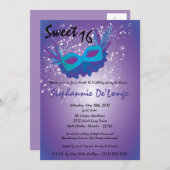 5x7 Paarse Masquerade Sweet 16 Verjaardag Uitnodig Kaart (Voorkant / Achterkant)