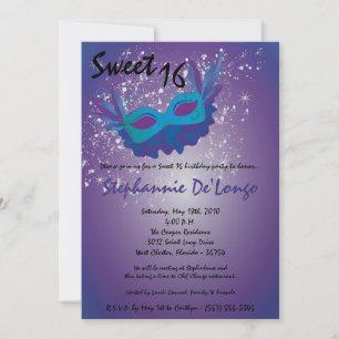 5x7 Paarse Masquerade Sweet 16 Verjaardag Uitnodig Kaart