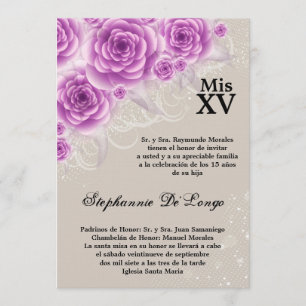 5x7 Paarse Rozen Quinceanera Birthday Uitnodiging