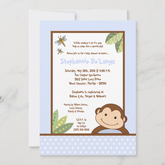 5x7 Papagayo Monkey Safari Baby shower Invitation (Devant)