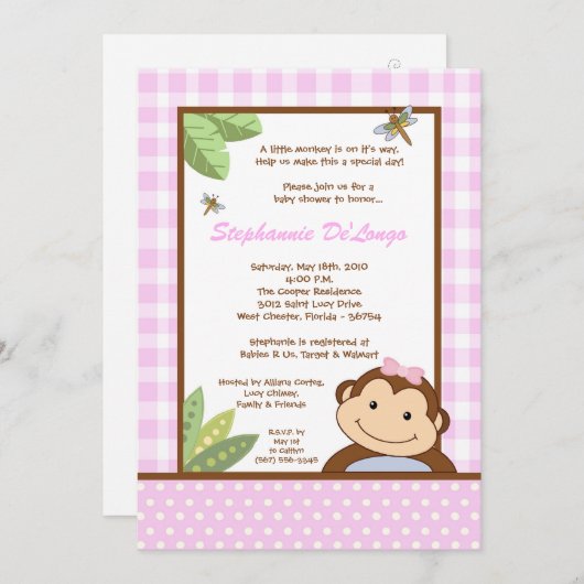 5x7 Papagayo Monkey Safari Baby shower Uitnodiging (Voorkant / Achterkant)