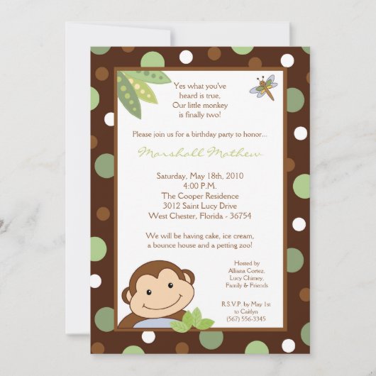5x7 Papgayo Monkey Oerwoud Birthday Part Invitatio Kaart (Voorkant)