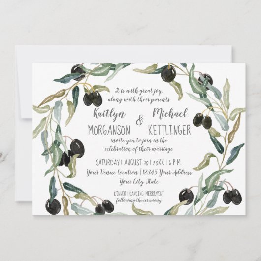 5x7 Papier Olijfblad Krans Waterverf Typografie Kaart (Voorkant)