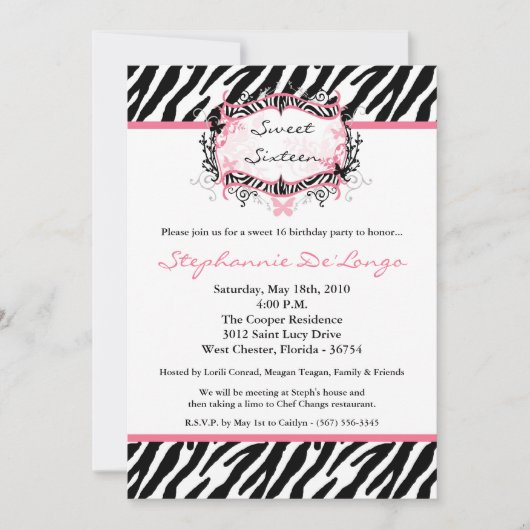 5x7 Papillon Zebra Imprimer Invitation Pièce d'ann (Devant)