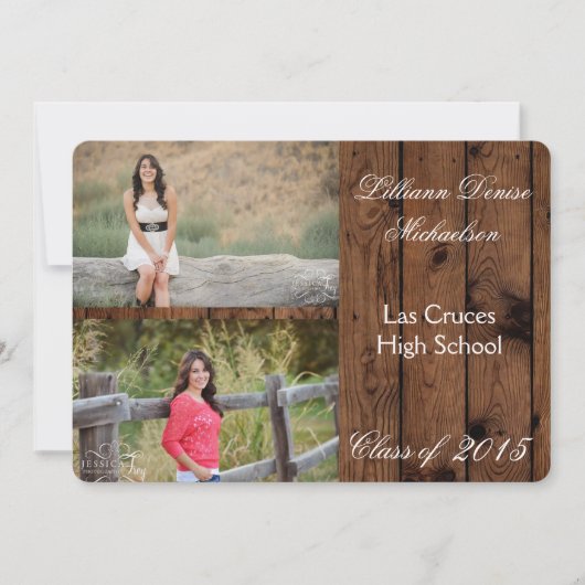 5x7 Pays rustique Grange Bois Senior Faire-part (Devant)