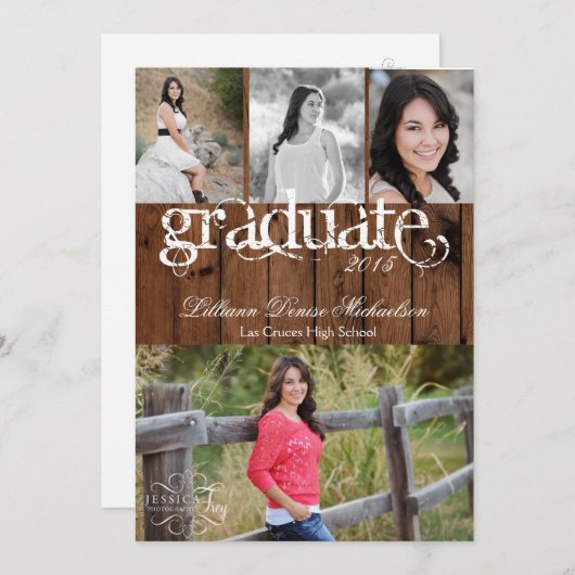 5x7 Pays rustique Grange Bois Senior Faire-part (Devant / Derrière)