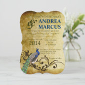 5x7 Peacock Feathers Vintage Wedding Invitation (Debout devant)