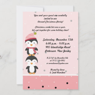 5x7 Penguin Cuties Polka Dots Invitation Kaart