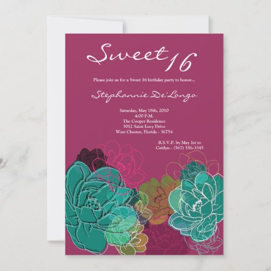 5x7 Peony Flower Sweet 16 Anniversaire Invitation (Devant)