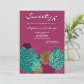 5x7 Peony Flower Sweet 16 Verjaardag Uitnodiging (Staand voorkant)