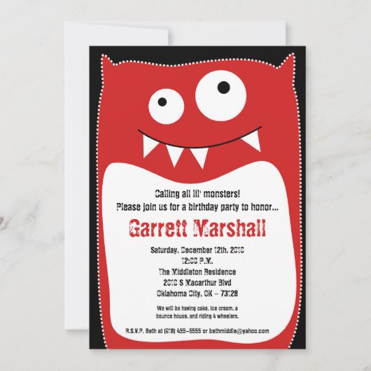 5x7 Petits monstres Invitation Anniversaire (Devant)