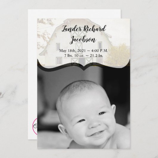 5x7 Photo Faire-part de naissance Armée coucher de (Devant / Derrière)