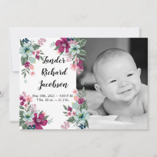 5x7 Photo Faire-part de naissance Armée Fleurs tro