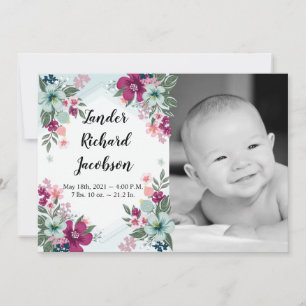 5x7 Photo Faire-part de naissance Armée Fleurs tro