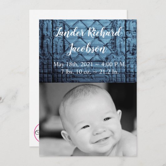 5x7 Photo Faire-part de naissance armée rustique p (Devant / Derrière)