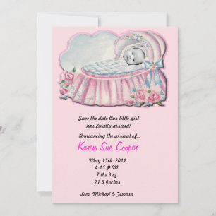5x7 PHOTO Faire-part de naissance rose et bleu Bas
