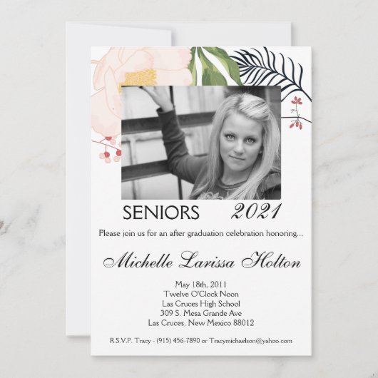 5x7 Photo Graduation Party Invitation Baby Pink Co (Devant)