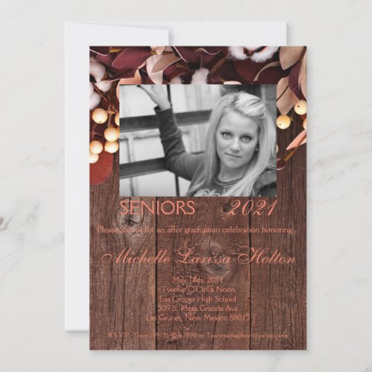 5x7 Photo Graduation Party Invitation Cotton Branc (Devant)