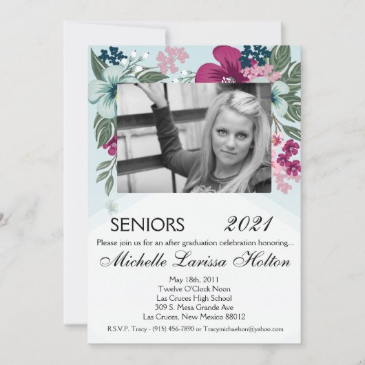 5x7 Photo Graduation Party Invitation Flo tropical (Devant)