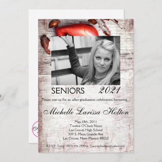 5x7 Photo Graduation Party Invitation Pays Wood (Devant / Derrière)