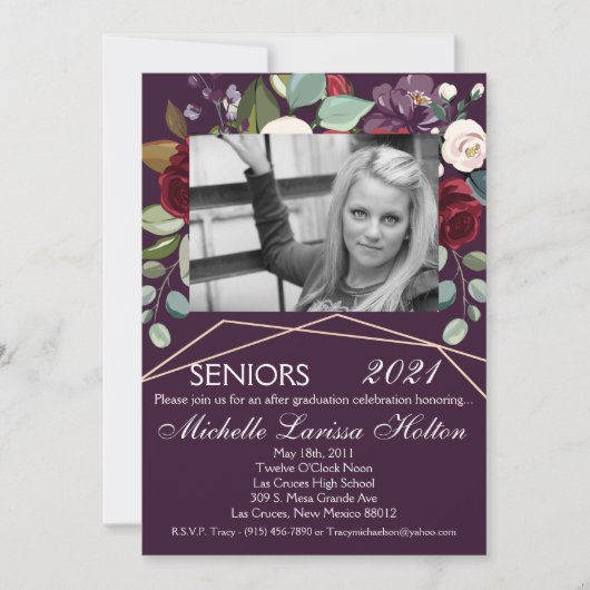 5x7 Photo Graduation Party Invitation Plum Purple (Devant)
