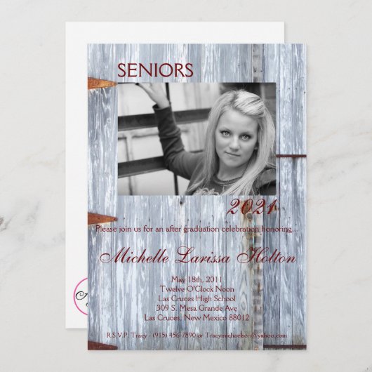 5x7 Photo Graduation Party Invitation White Wash W (Devant / Derrière)