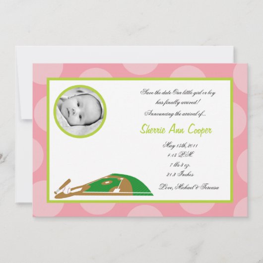 5x7 PHOTO Sports Soft Ball Faire-part de naissance (Devant)