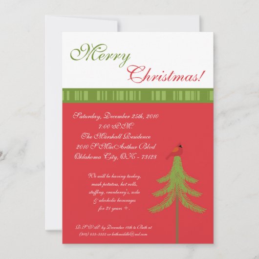 5x7 Pine Tree Red Robin Noël Invitation (Devant)
