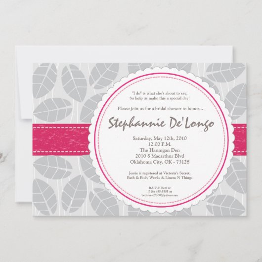 5x7 Pink Band Leaf Foliage Brida Shower Invitation (Devant)