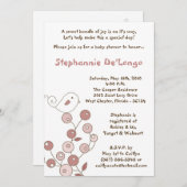 5x7 Pink Bird Retro Struik Baby shower Uitnodiging (Voorkant / Achterkant)