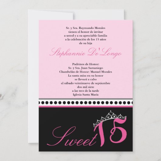 5x7 Pink clair Tiara Quinceanera Invitation de la (Devant)
