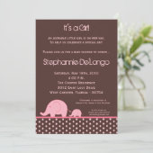 5x7 Pink Girl Mod Elephant Baby shower Invitation (Debout devant)