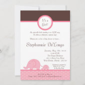 5x7 Pink Girl Mod Elephant Baby shower Invitation (Devant)