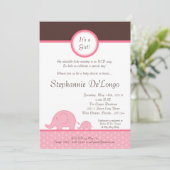 5x7 Pink Girl Mod Elephant Baby shower Invitation (Debout devant)