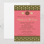 5x7 Pink Lime Damask Baby shower Invitation (Devant / Derrière)