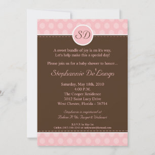 5x7 Pink Monogram Pointe Baby shower Invitation