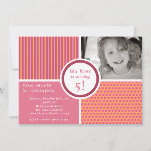 5x7 Pink Orange Photo Invitation à la fête d'anniv