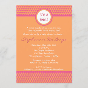5x7 Pink & Orange Polka Baby shower Invitation