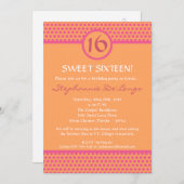 5x7 Pink & Orange Polka Point 16 Invitation Annive (Devant / Derrière)