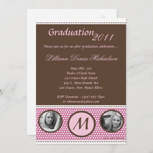 5x7 Pink Polka Dot Photo Faire-part (Devant / Derrière)