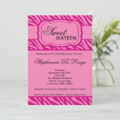 5x7 Pink Zebra Imprimer Invitation de fête d'anniv (Debout devant)